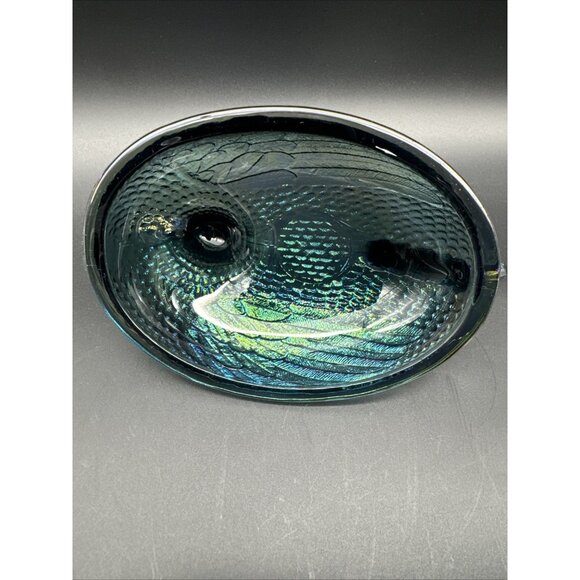 Vintage Indiana Glass Blue Iridescent UV Glow Carnival Hen On Nest EUC - Picture 8 of 16